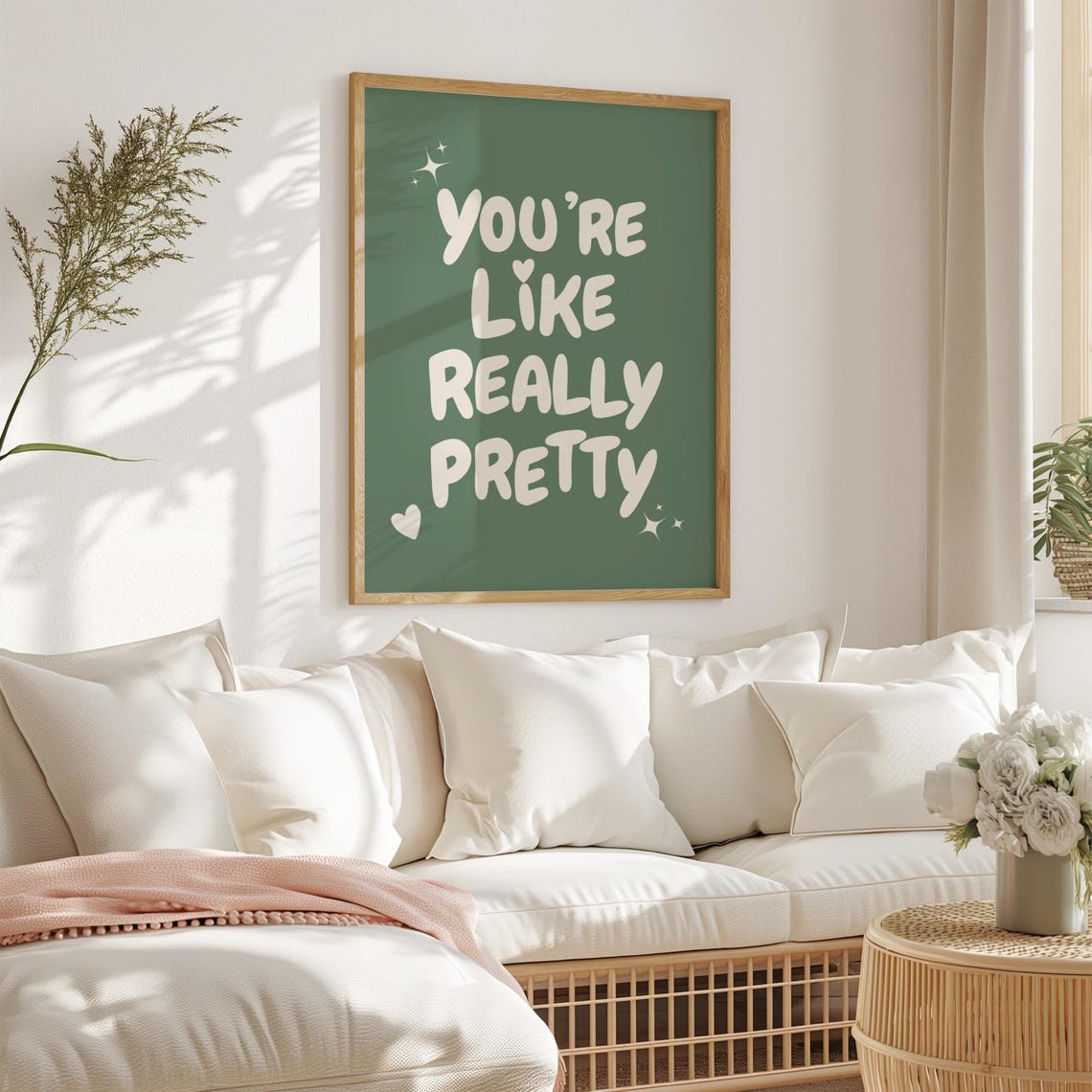Youre Like Really Pretty Sage Green Sparkle Girly Quote Poster - Image 4
