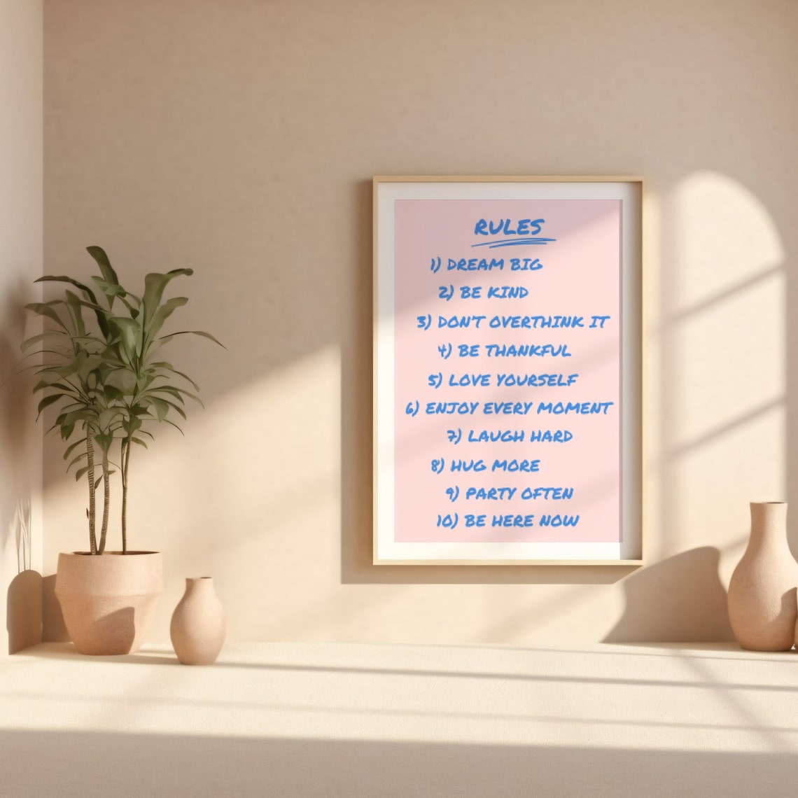 House Rules Dream Big Be Kind Ten Rules Pink Blue Retro Quote Poster - Image 2