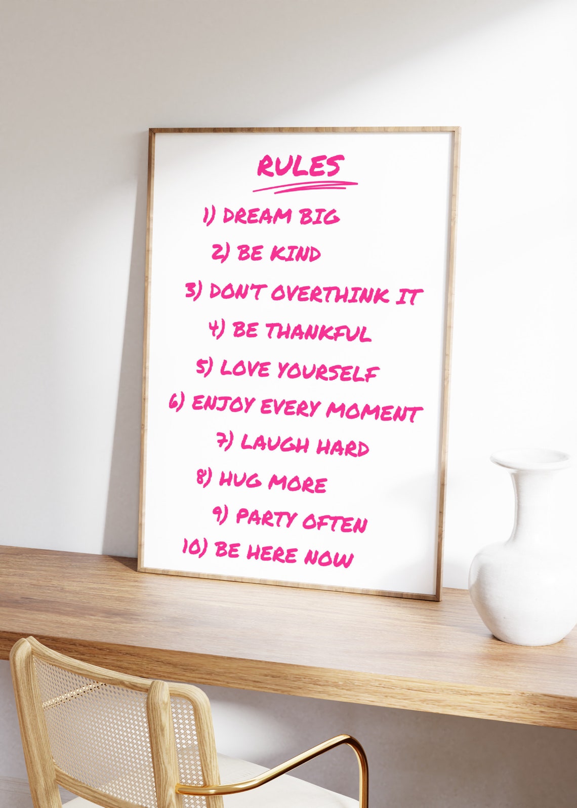 House Rules List Pink Marker Retro Affirmation Quote Art Poster - Image 2