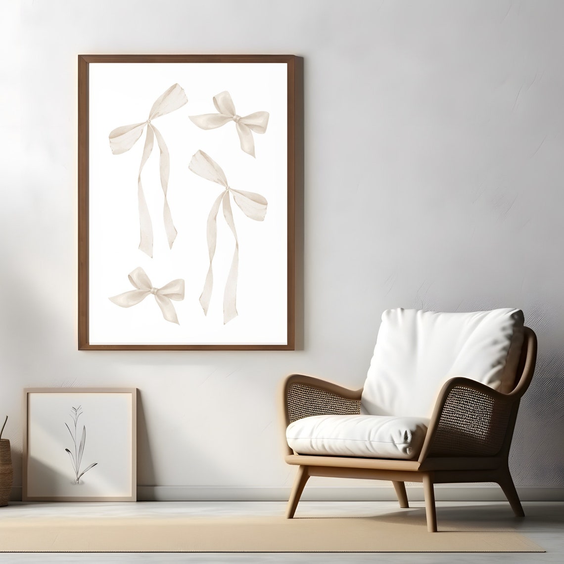 Cream Watercolor Bow Quartet Neutral Aesthetic Minimal Poster - Image 3