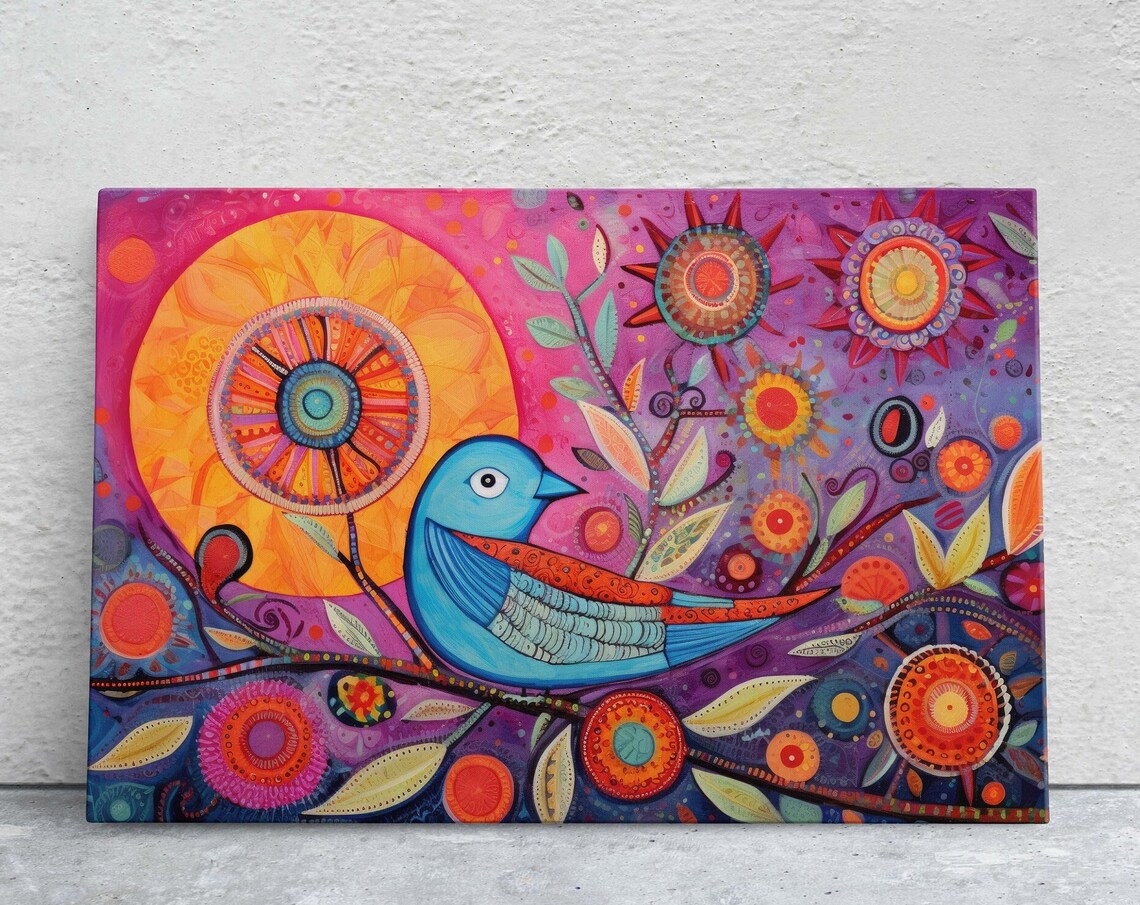 Abstract Blue Bird Art Print, Modern Animal Decor