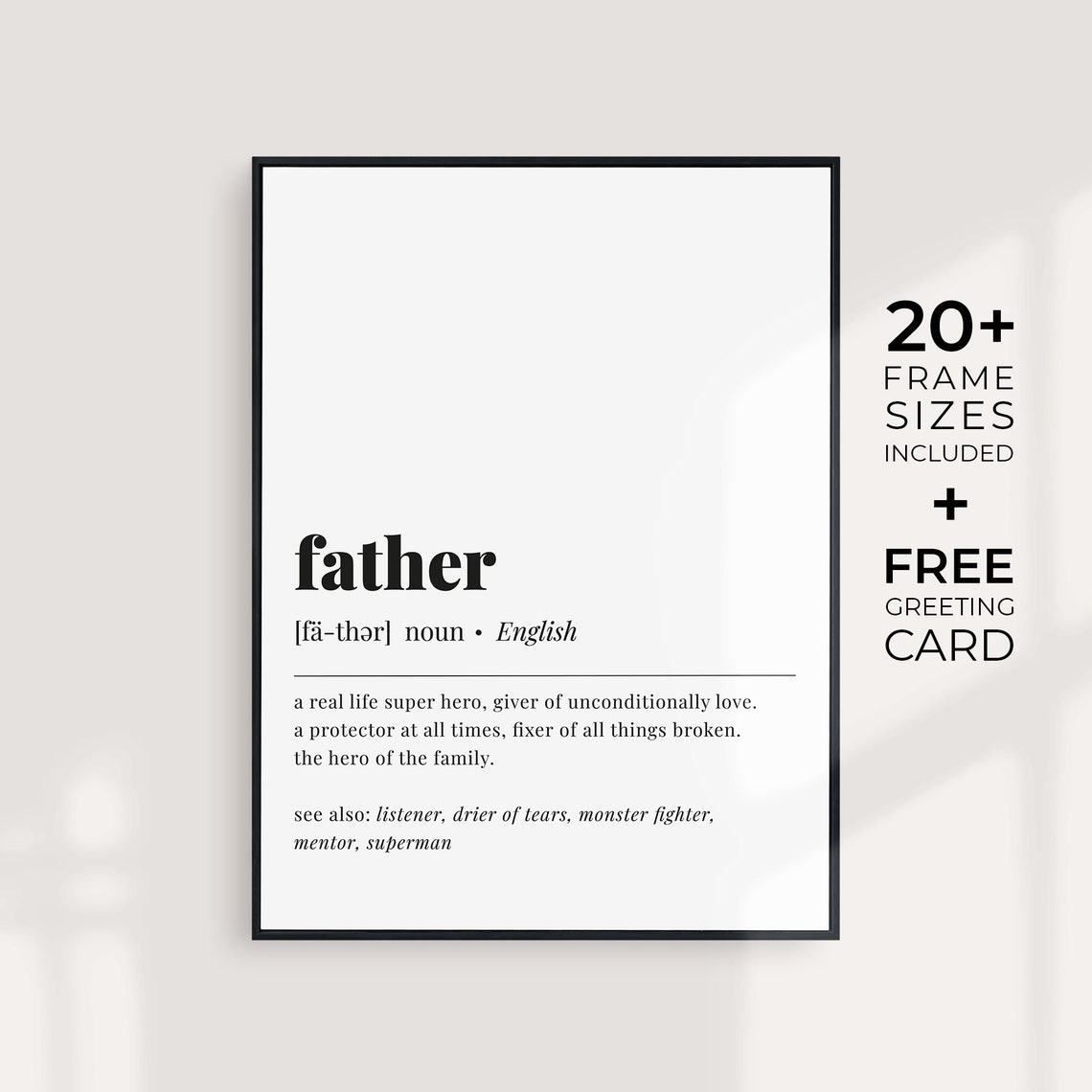 Father Definition Real Life Hero Gift Minimalist Typography Poster