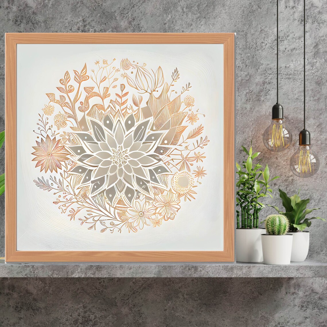 Elegant Gold Floral Mandala Fine Line Art Minimalist White Poster