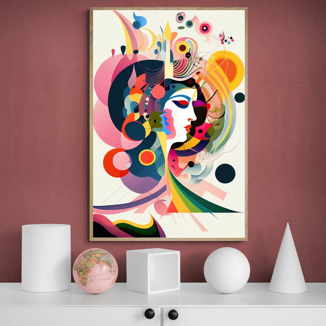 Kandinsky Style Abstract Woman Face in Bright Bold Shapes Poster