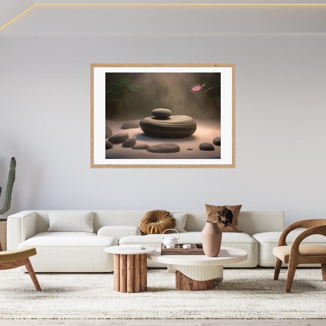 Zen Stones With Pink Lotus Misty Sand Garden Calm Serene Poster - Image 3