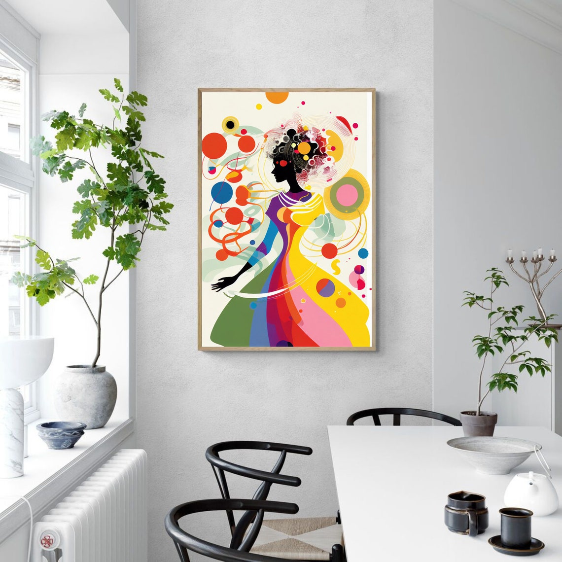 Rainbow Silhouette Dancer with Floating Circles Pop Art Poster - Image 3