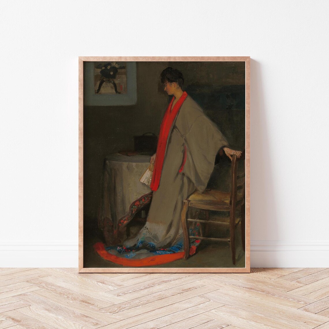 Woman In Kimono Vintage Oil Painting Japanese Inspired Portrait Print
