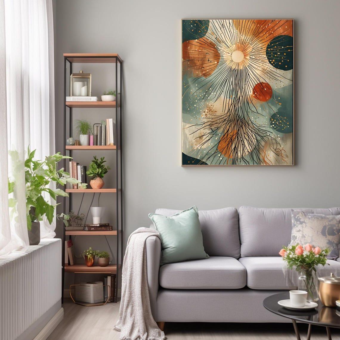 Radiant Energy Golden Sun Orange Black Abstract Burst Wall Art
