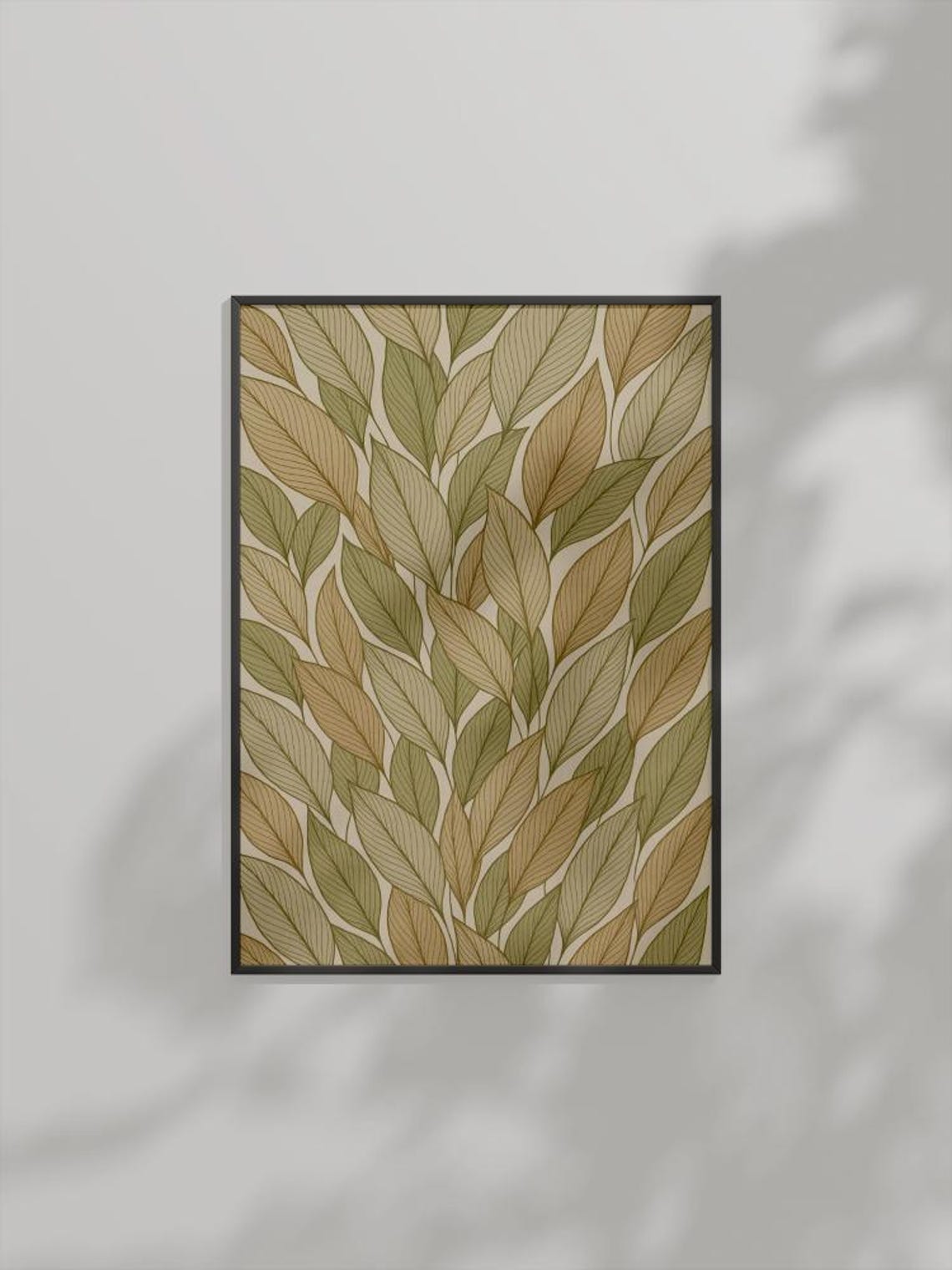 Botanical Leaf Pattern Green Neutral Minimalist Nature Wall Art