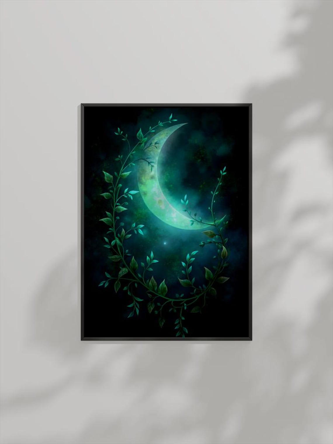 Mystical Moon And Vines Art Enchanted Green Night Botanical Poster