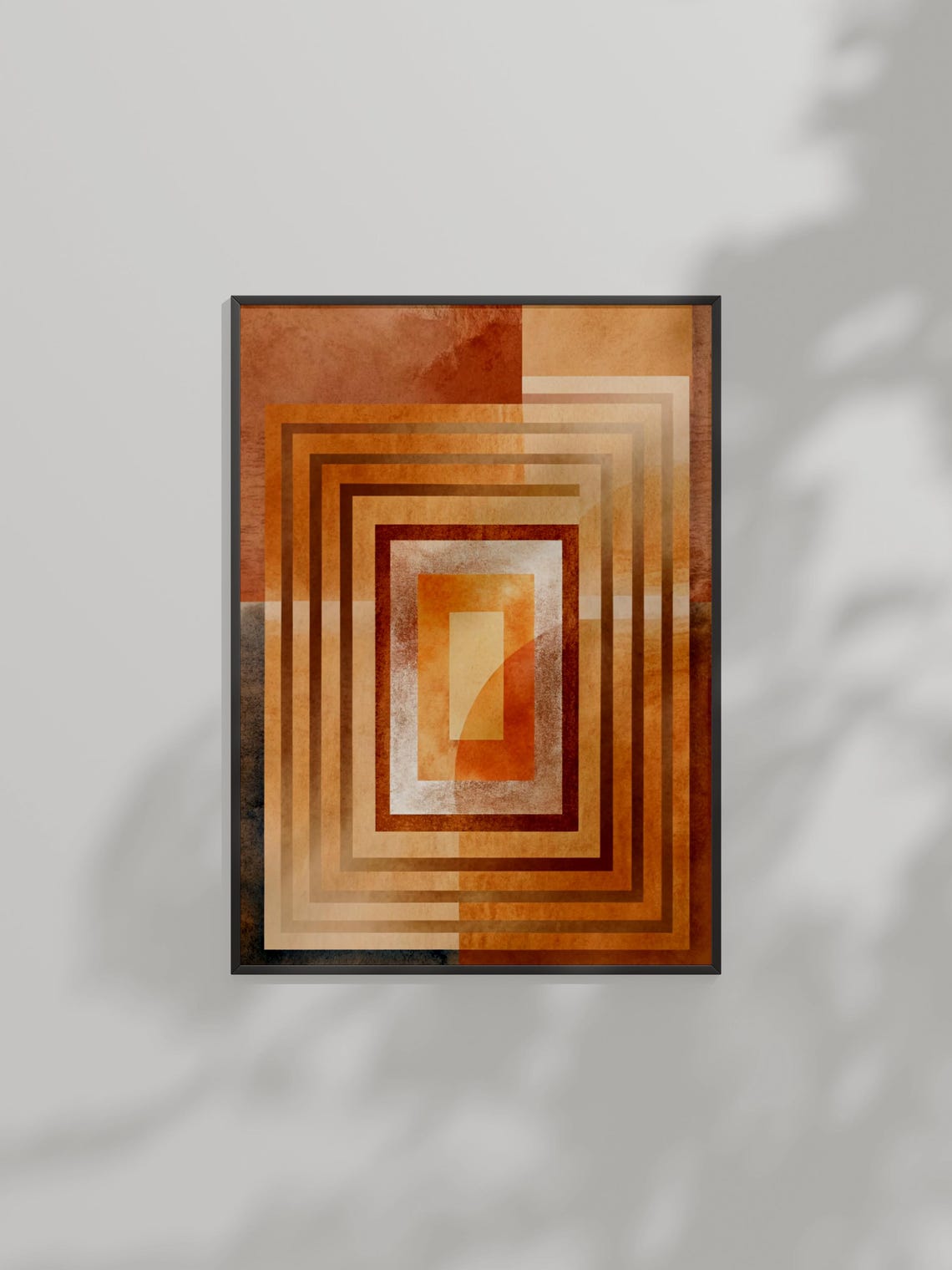Earthy Geometric Concentric Squares Midcentury Modern Abstract Poster