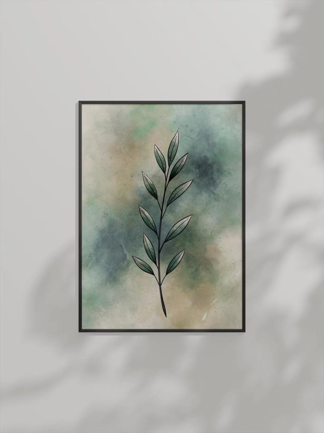 Minimalist Botanical Art Single Green Leaf Watercolor Nature Poster