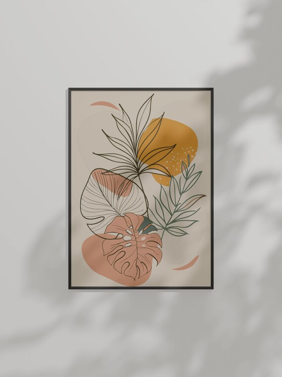 Minimalist Botanical Line Art Print Boho Abstract Plant Tropical Leaves Illustration
