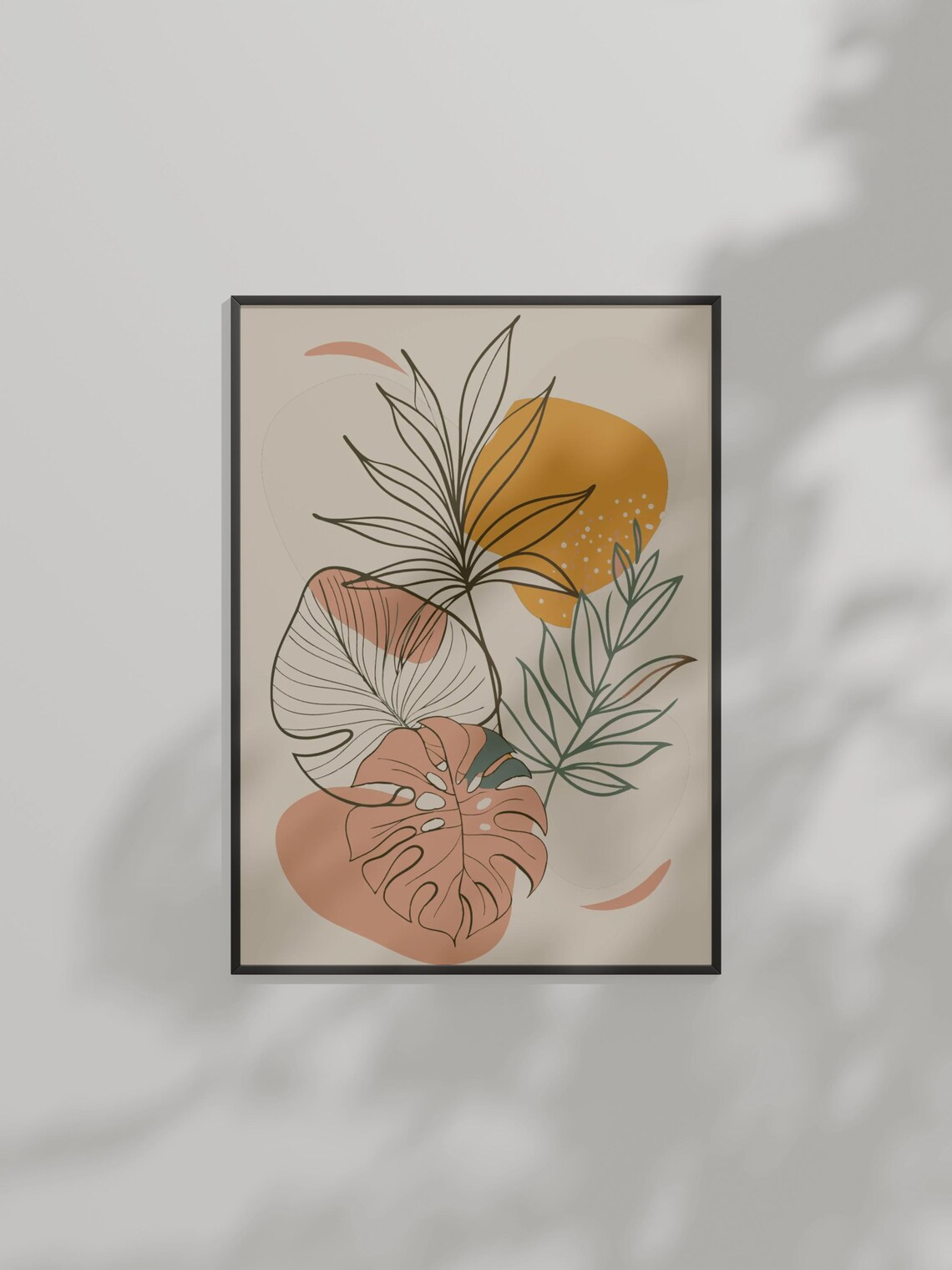 Minimalist Botanical Line Art Print Boho Abstract Plant Tropical Leaves Illustration
