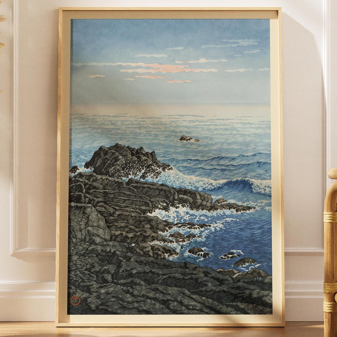 Kawase Hasui Morning at Cape Inubo Rocky Coast Wave Woodblock Poster