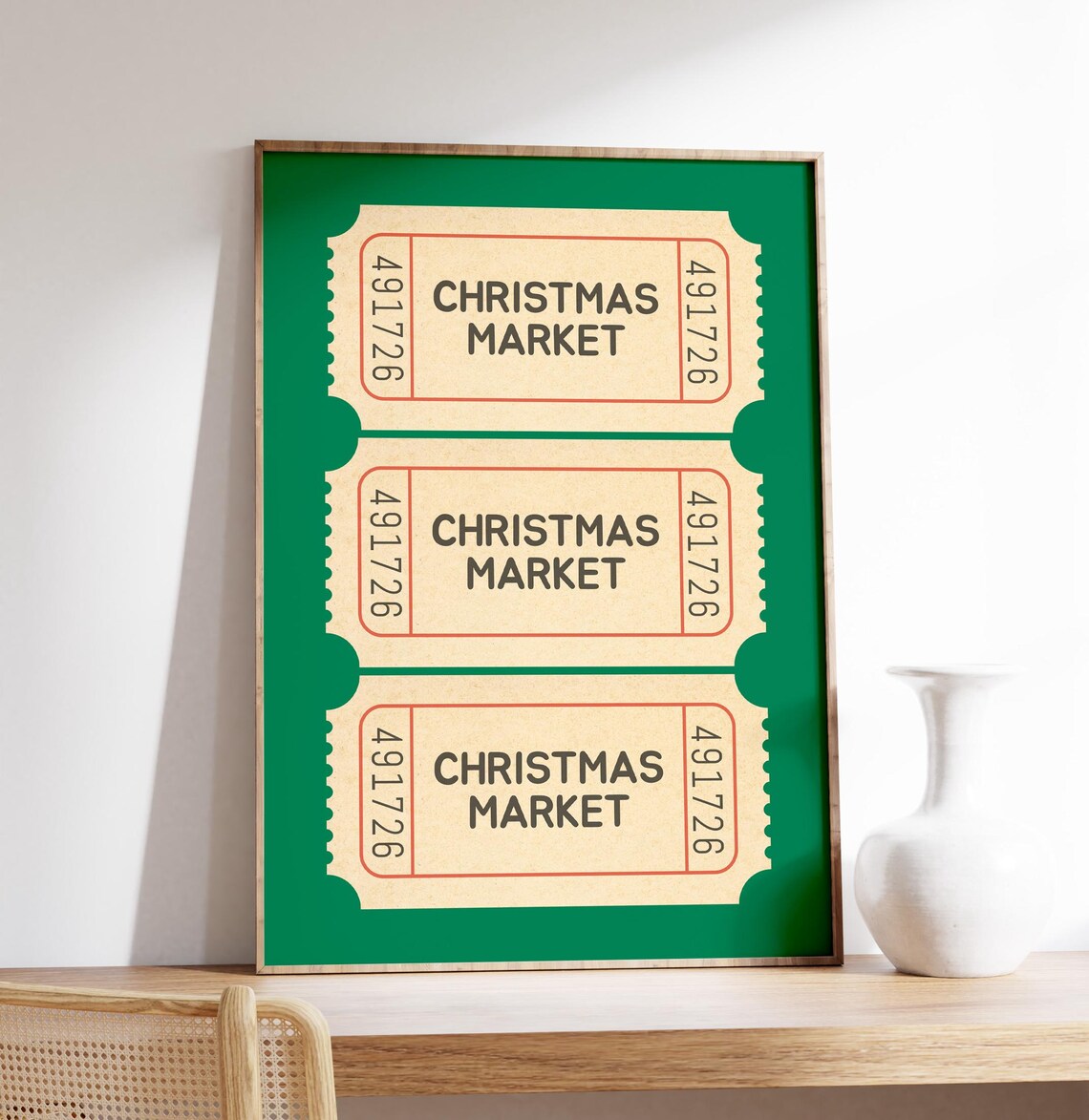 Christmas Market Vintage Green Ticket Stub Retro Holiday Wall Poster