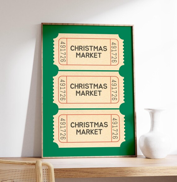 Christmas Market Vintage Green Ticket Stub Retro Holiday Wall Poster