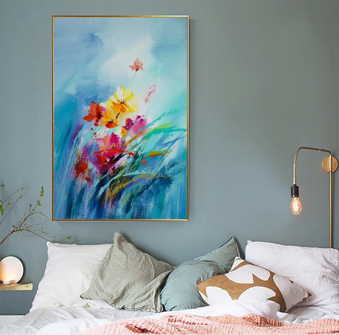 Turquoise Blue Blooming Wildflowers Abstract Floral Art Poster - Image 4