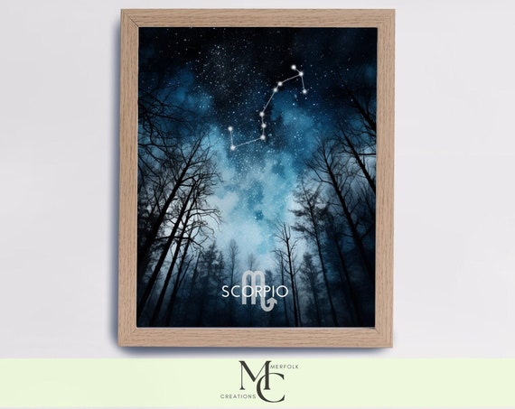 Scorpio Zodiac Poster Scorpio Constellation Print Scorpio Astrology Wall Art Birthday Gift Scorpio Zodiac Instant