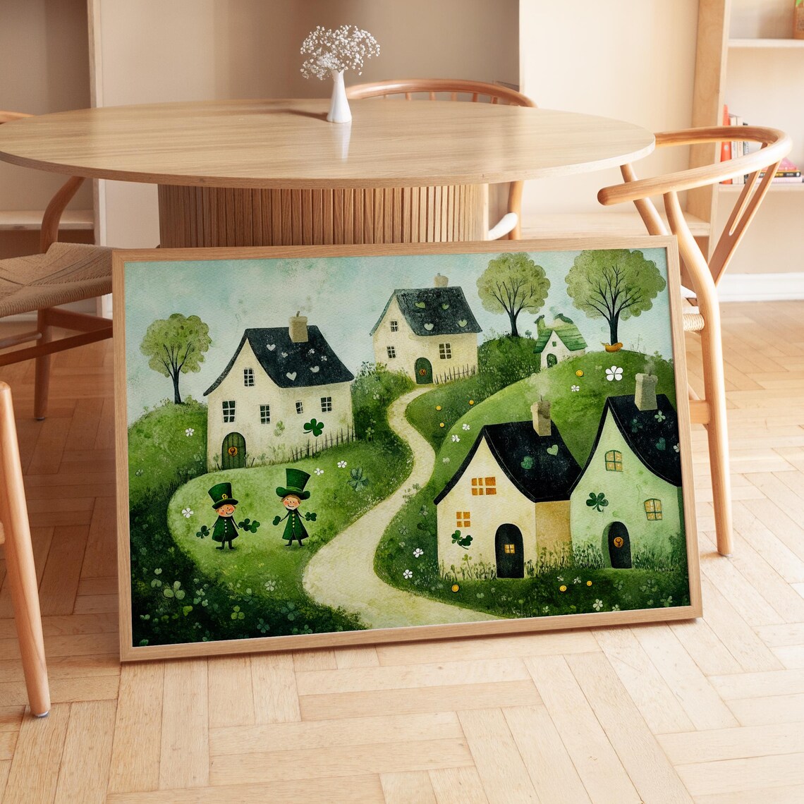 Whimsical St Patricks Day Leprechaun Shamrock Art Print - Image 4