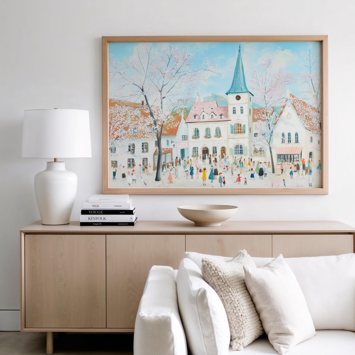 Pastel Village Spring Art Print, Seasonal Landscape - Image 2