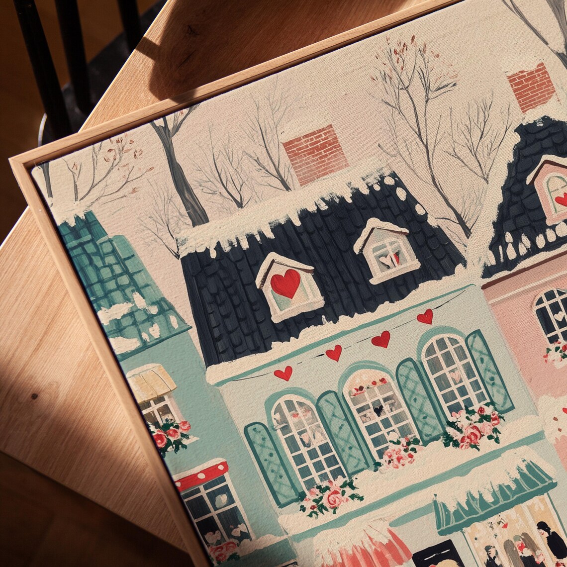 Valentines Day Village Romantic Scene Art Print - Image 5