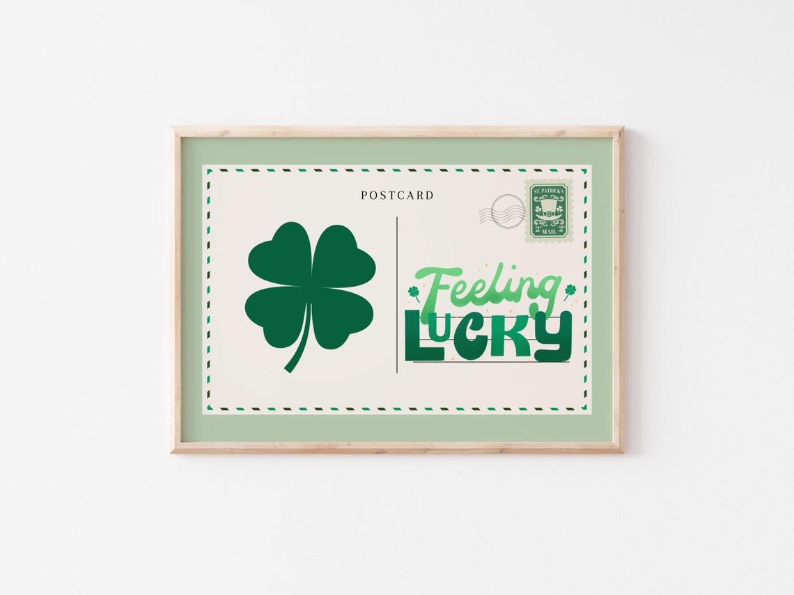 Feeling Lucky Shamrock St Patricks Day Postcard Wall Art Print - Image 3