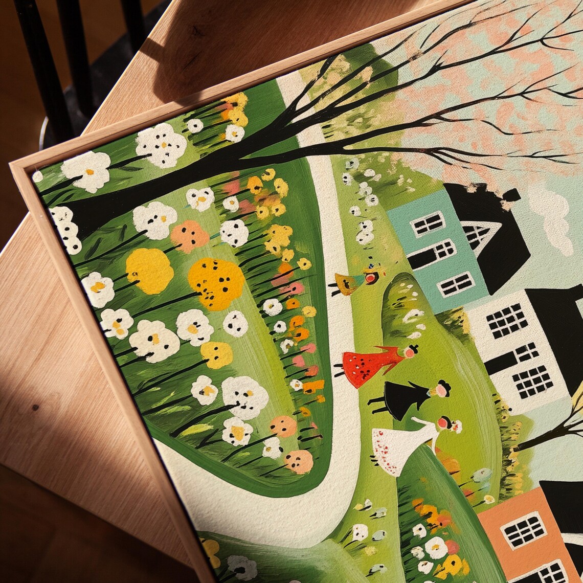 Whimsical Spring Countryside Folk Art Cottages Flower Path Travel Poster - Image 5
