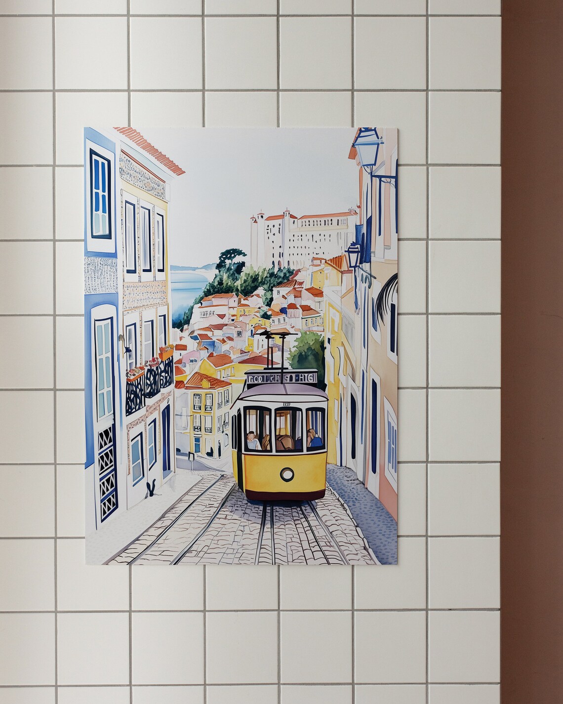 Lisbon Portugal Yellow Tram Alfama Cobblestone Street Poster - Image 2