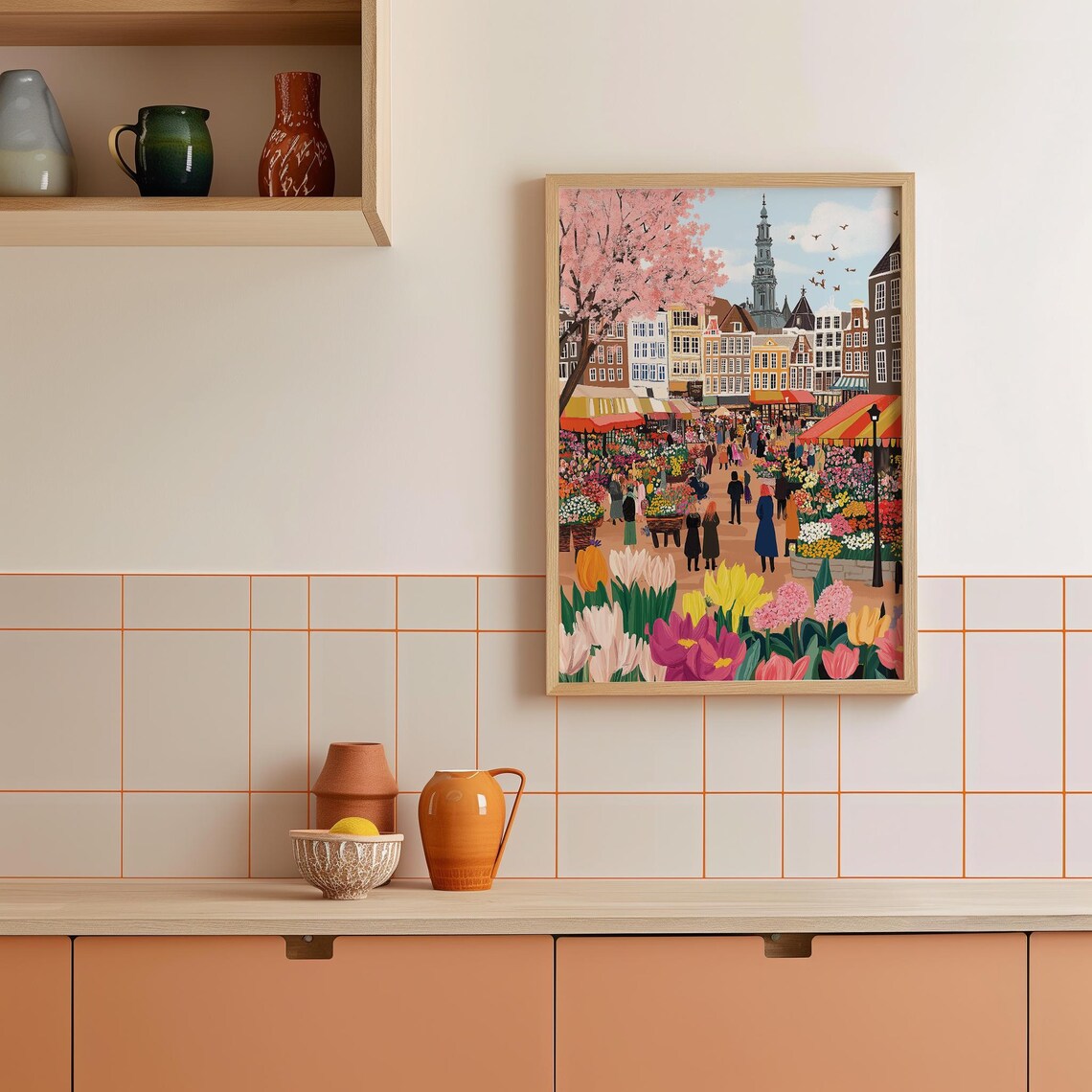 Flower Market Amsterdam Watercolor Travel Poster - Image 3
