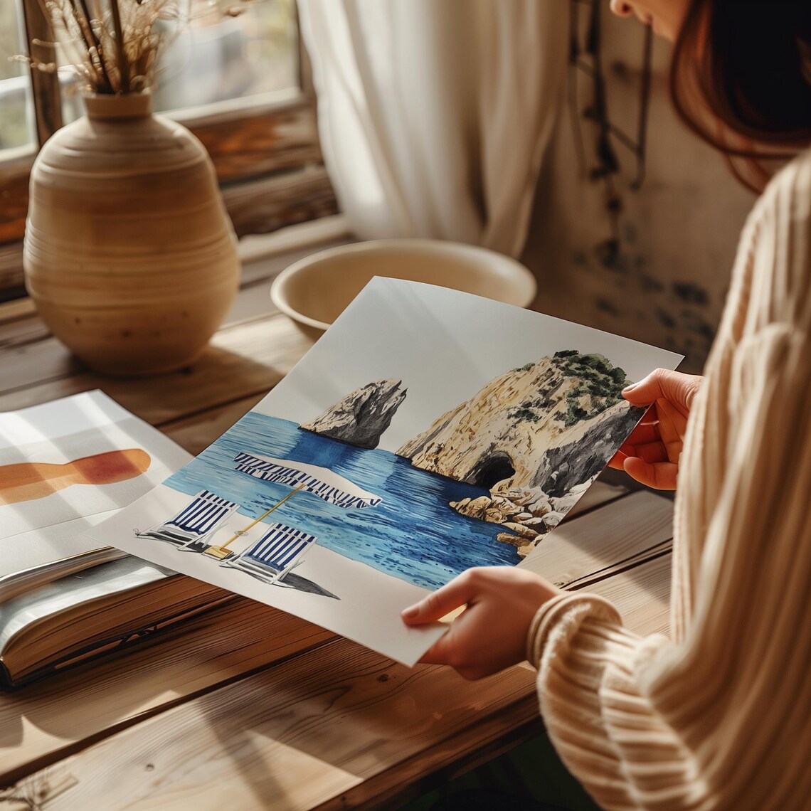 Capri Watercolor Travel Poster, Italy Decor Art - Image 3