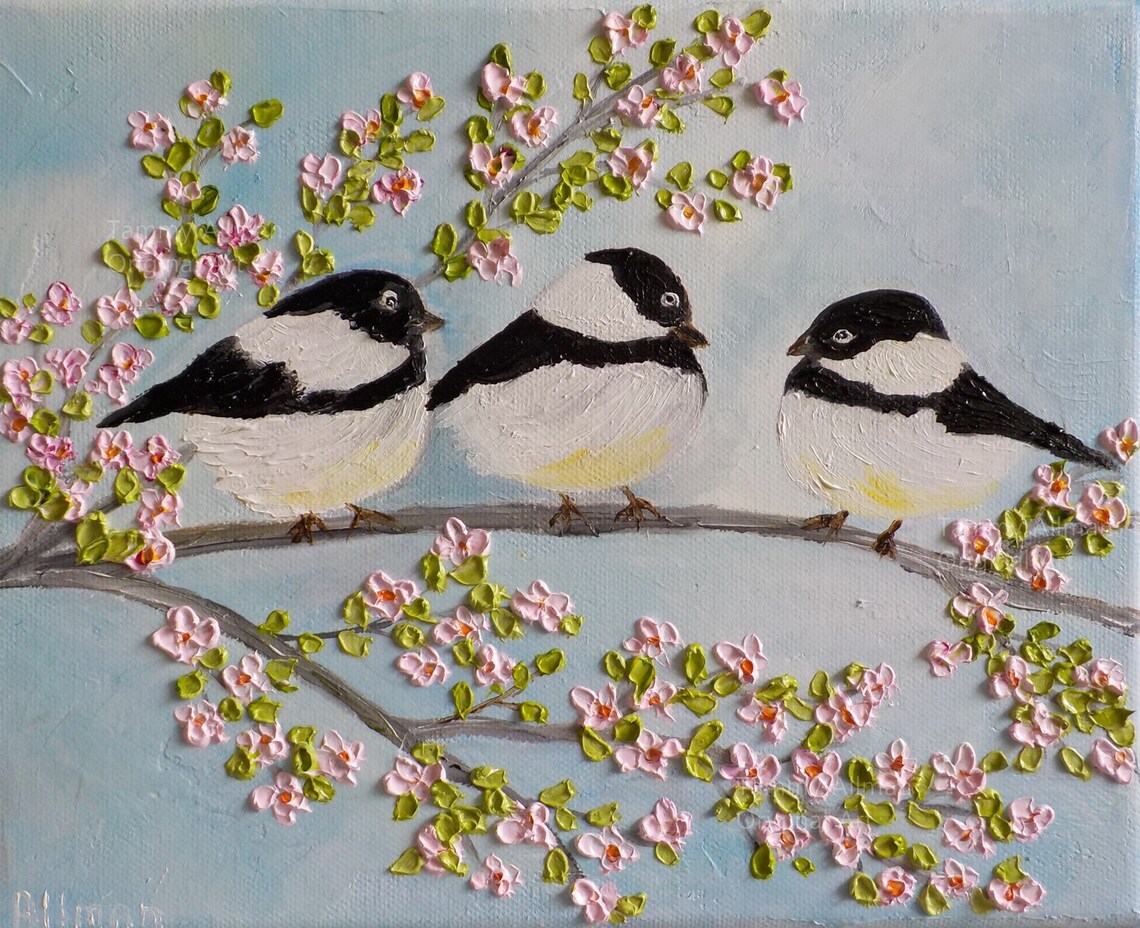 Custom Chickadee Birds on Cherry Blossom Branch Art Print - Image 5
