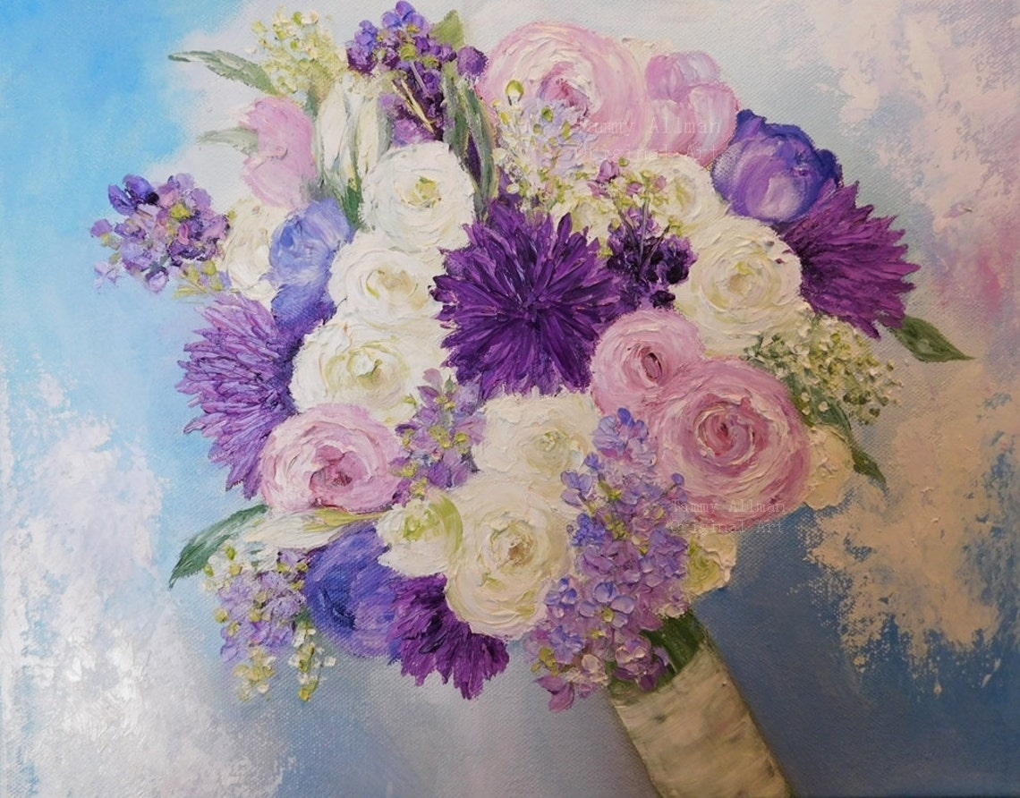 White Peony Bridal Bouquet Impasto Painting in White Vase Poster - Image 4