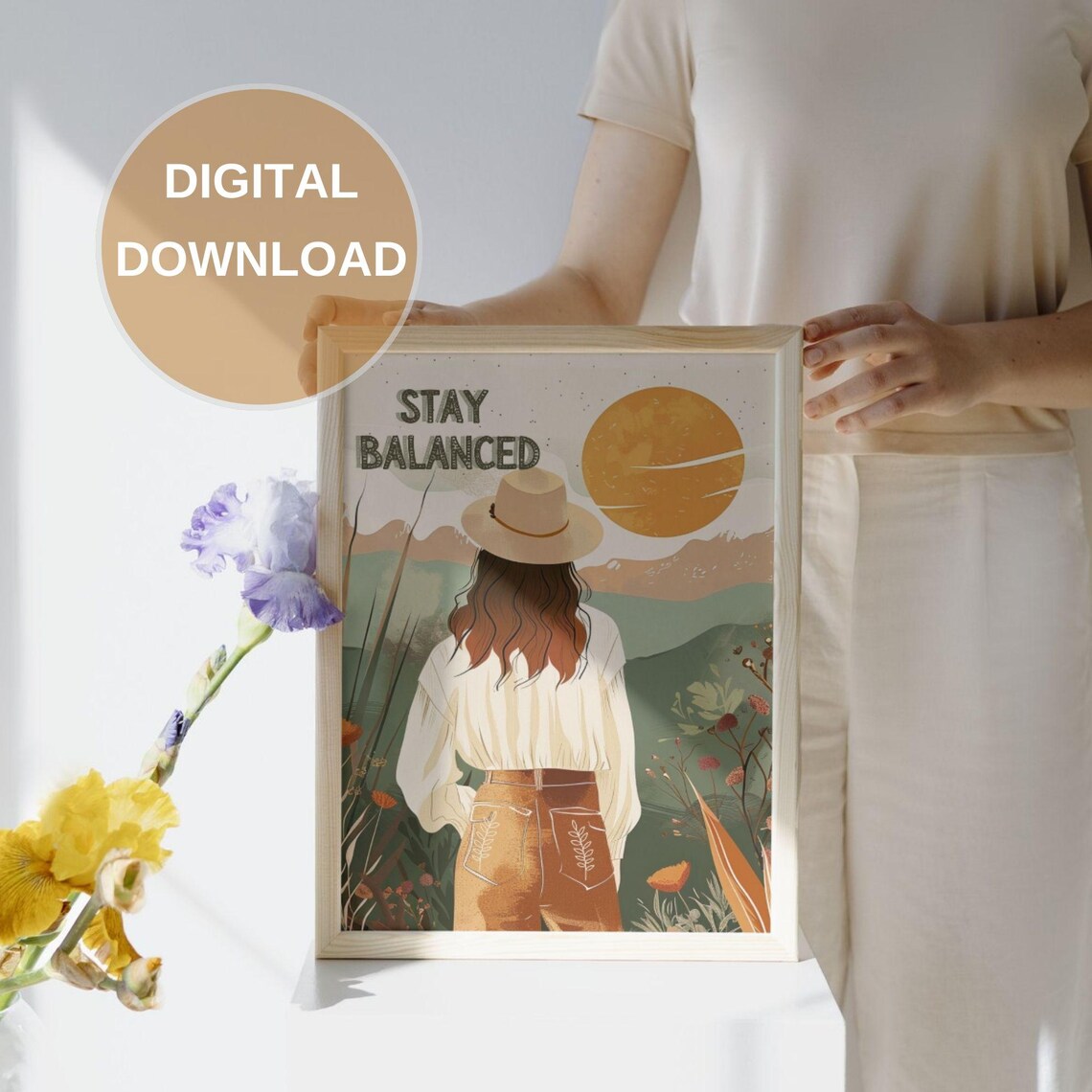 Stay Balanced - Boho Girl, Calm Nature Art Print
