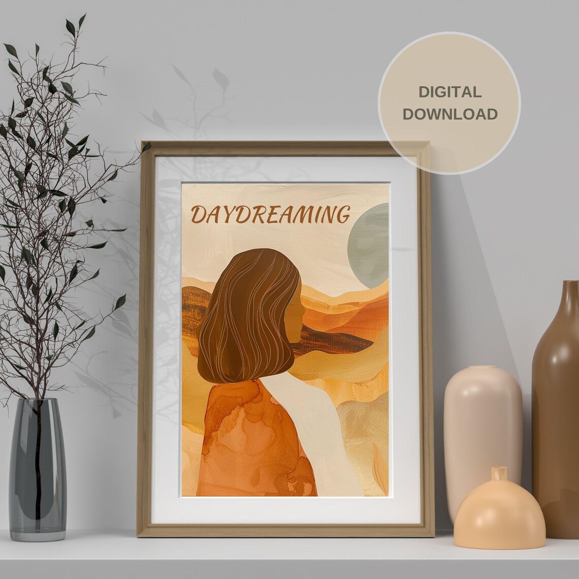 Daydreaming Boho Girl Poster, Warm Tones Decor - Image 4