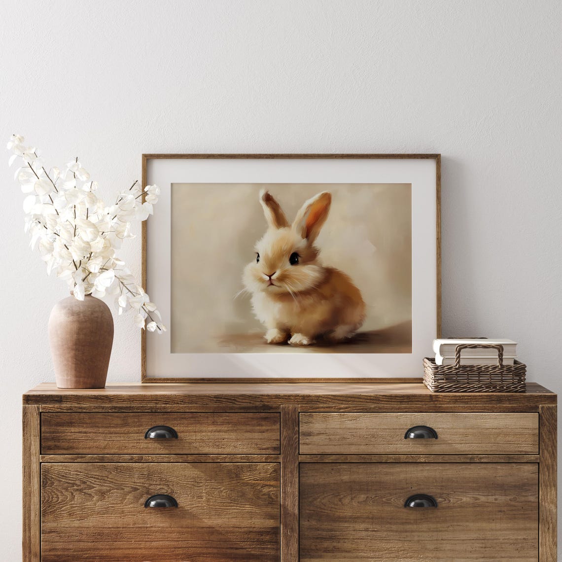 Fluffy Golden Bunny Portrait On A Soft Neutral Beige Background Poster - Image 2