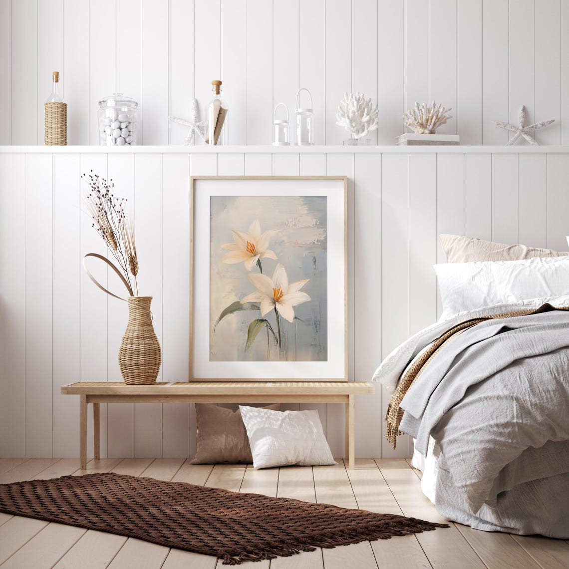 Two White Lily Blooms With Bright Orange Stamens Floral Poster - Image 3