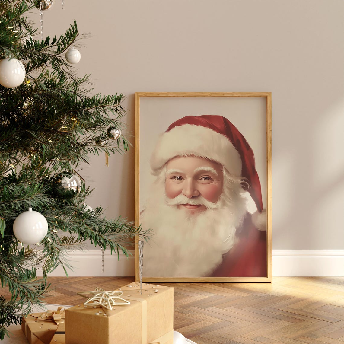 Jolly Santa Claus Smiling Face Portrait Vintage Christmas Poster - Image 3