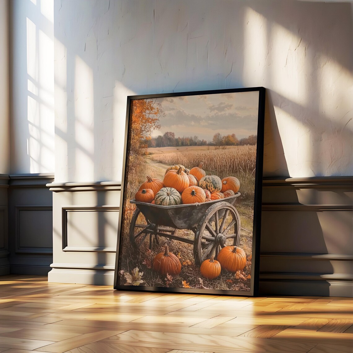 Wheelbarrow Overflowing with Pumpkins at the Harvest Field Edge Poster - Image 2