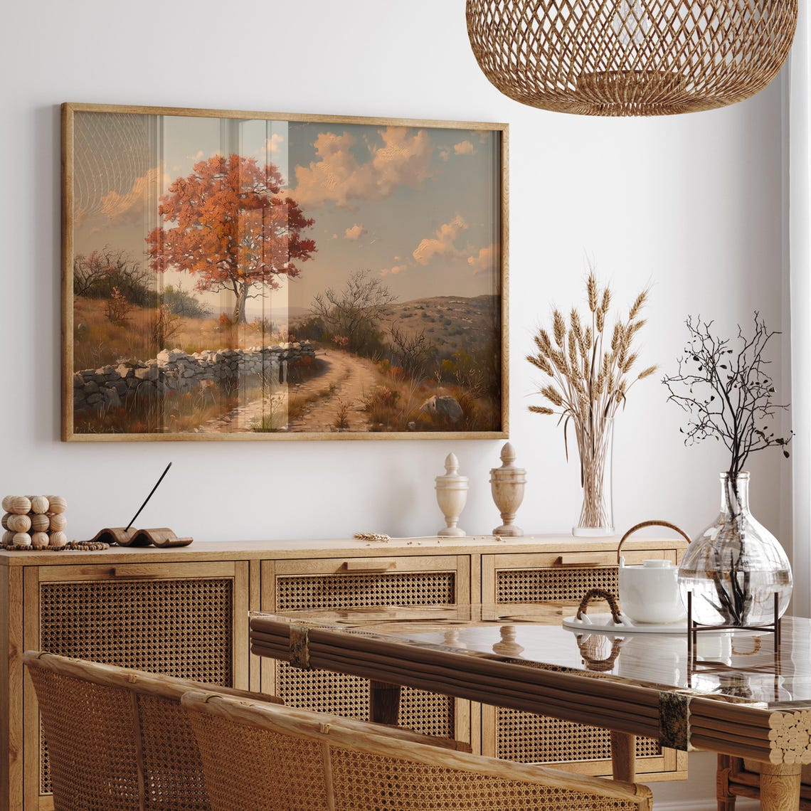 Blazing Red Tree Beside a Dry Stone Wall on a Country Path Poster - Image 4