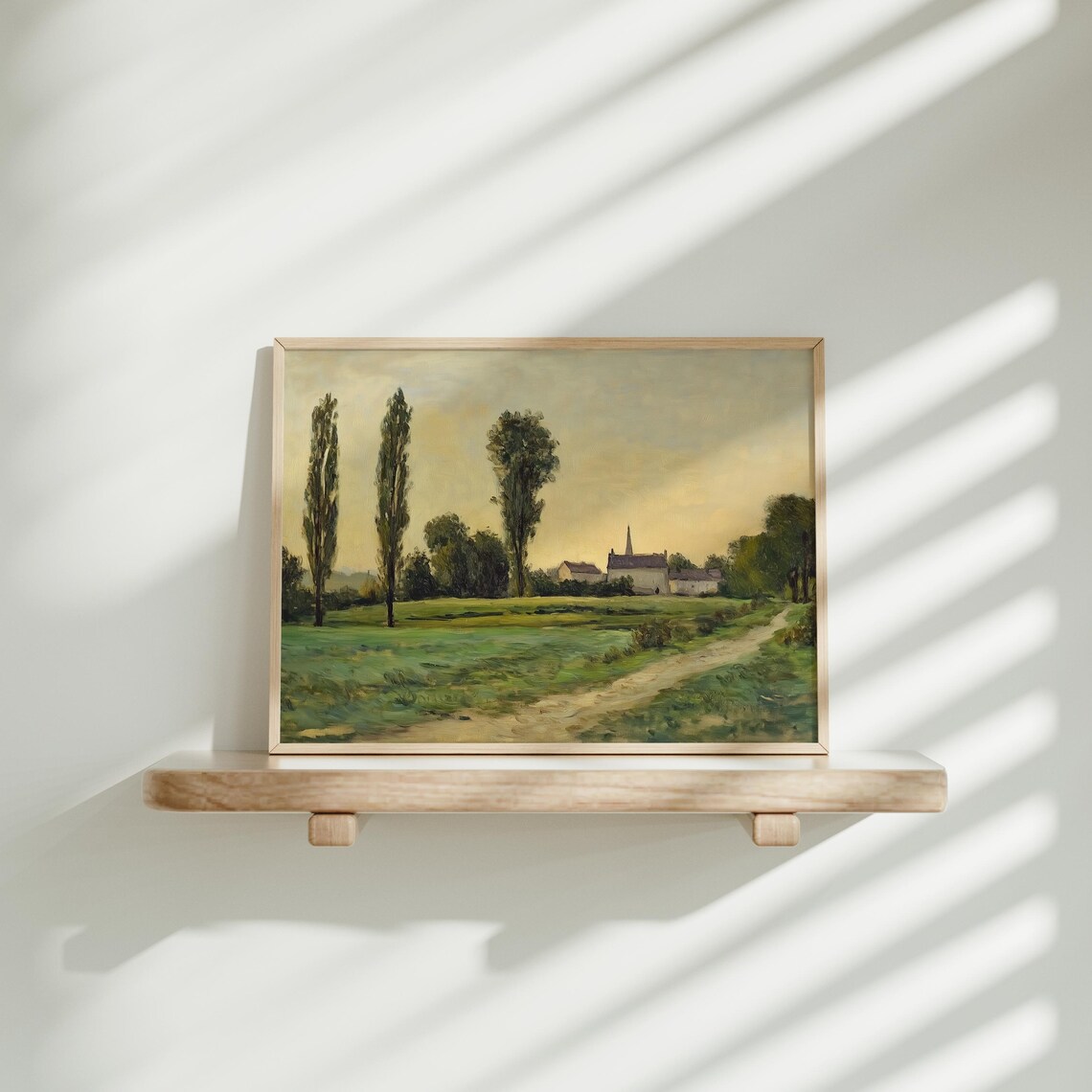 Country Road to Village Church Vintage Poplar Field Art Poster - Image 4