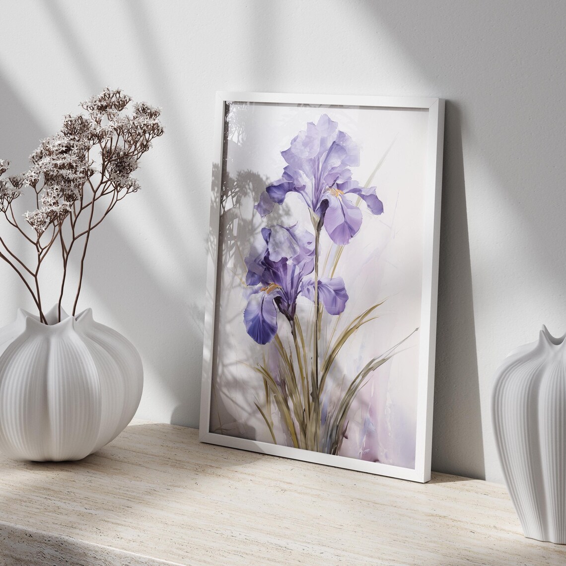 Purple Iris Flowers in Soft Watercolor Minimalist Floral Poster - Image 2