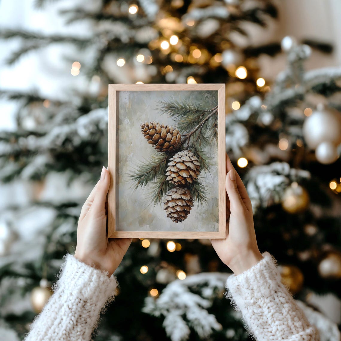 Rustic Pinecone Branch Still Life Vintage Winter Botanical Poster - Image 3