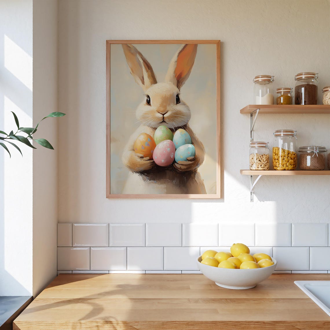 Bunny Holding Pastel Easter Eggs Cute Spring Portrait Poster - Image 2