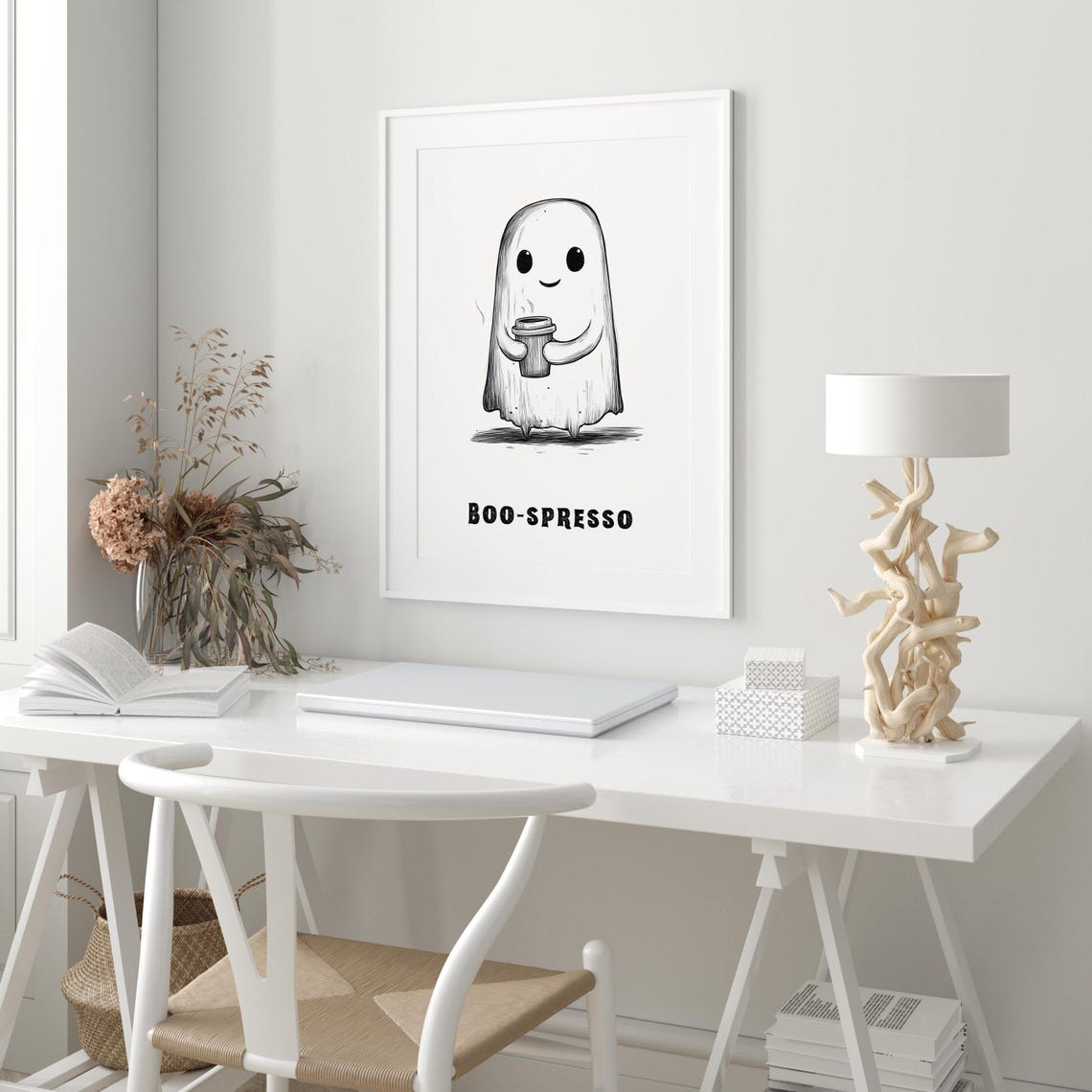 BOO-SPRESSO Cute Ghost With A Coffee Cup Halloween Wall Poster - Image 3