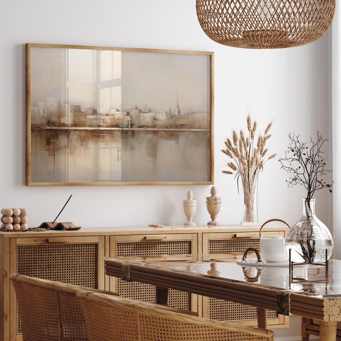 Abstract Misty City Skyline Reflecting Over Calm Water Poster - Image 3