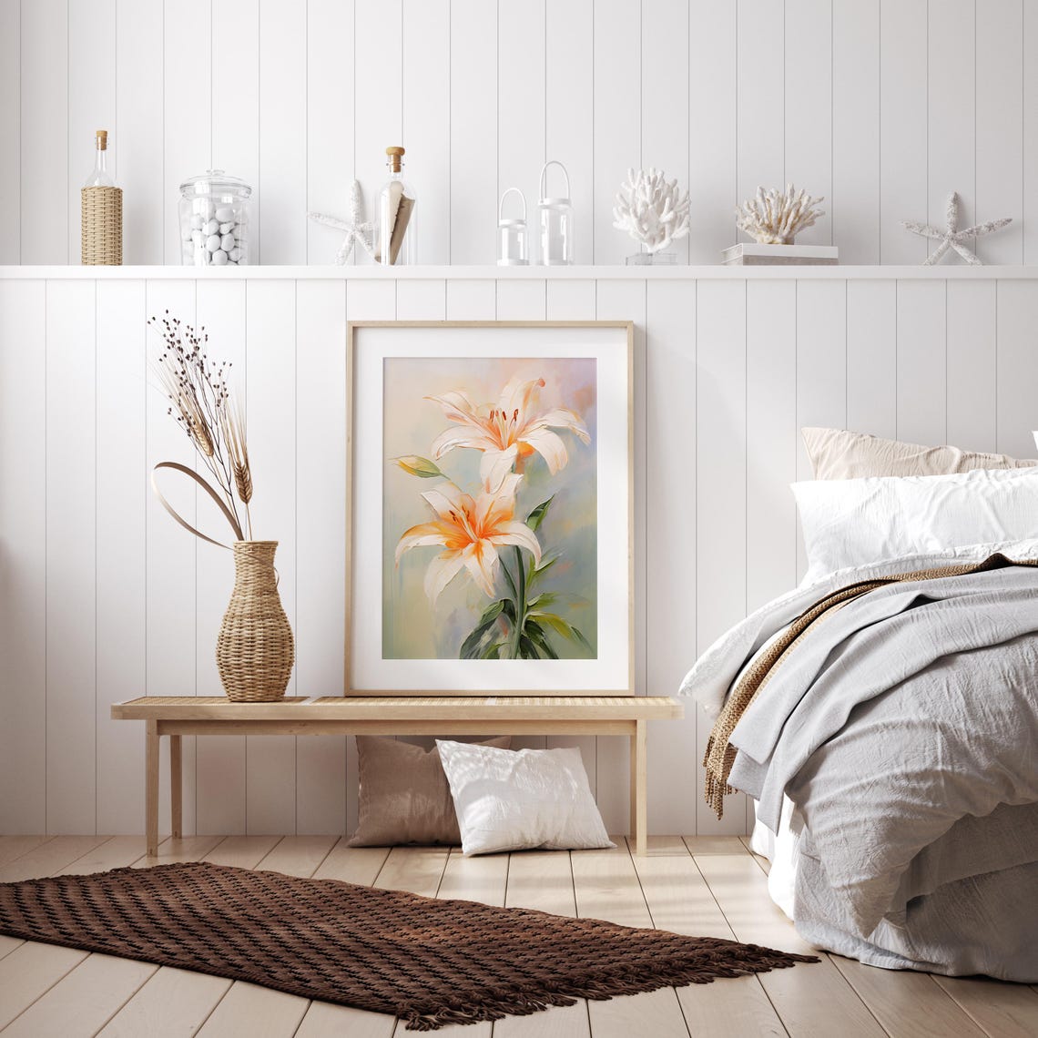White Lily with Orange Center in Pastel Oil Painting Floral Poster - Image 2