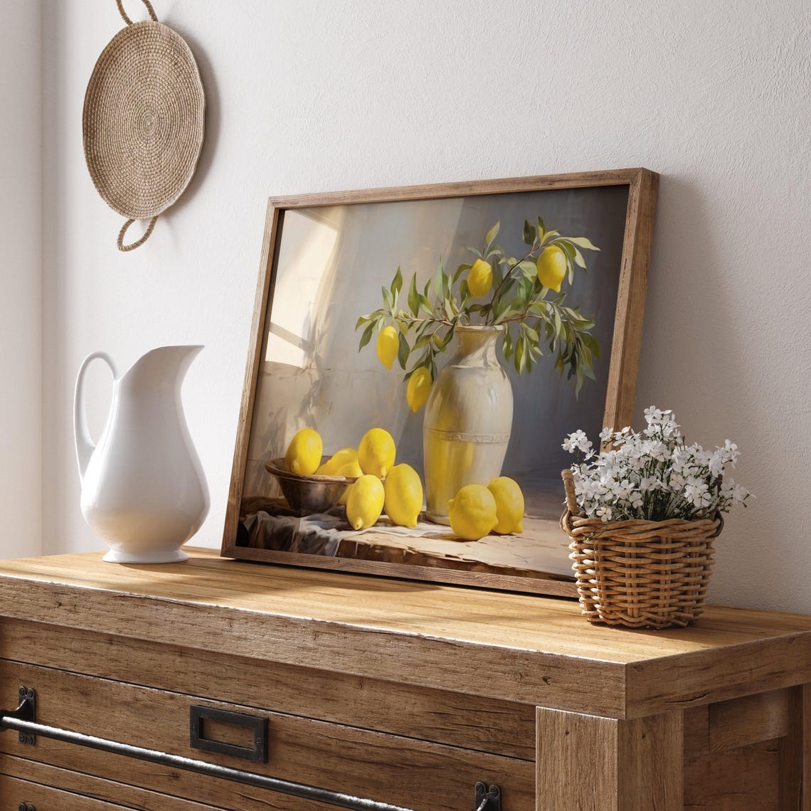 Yellow Lemons In A Bowl With A Ceramic Vase Still Life Poster - Image 2