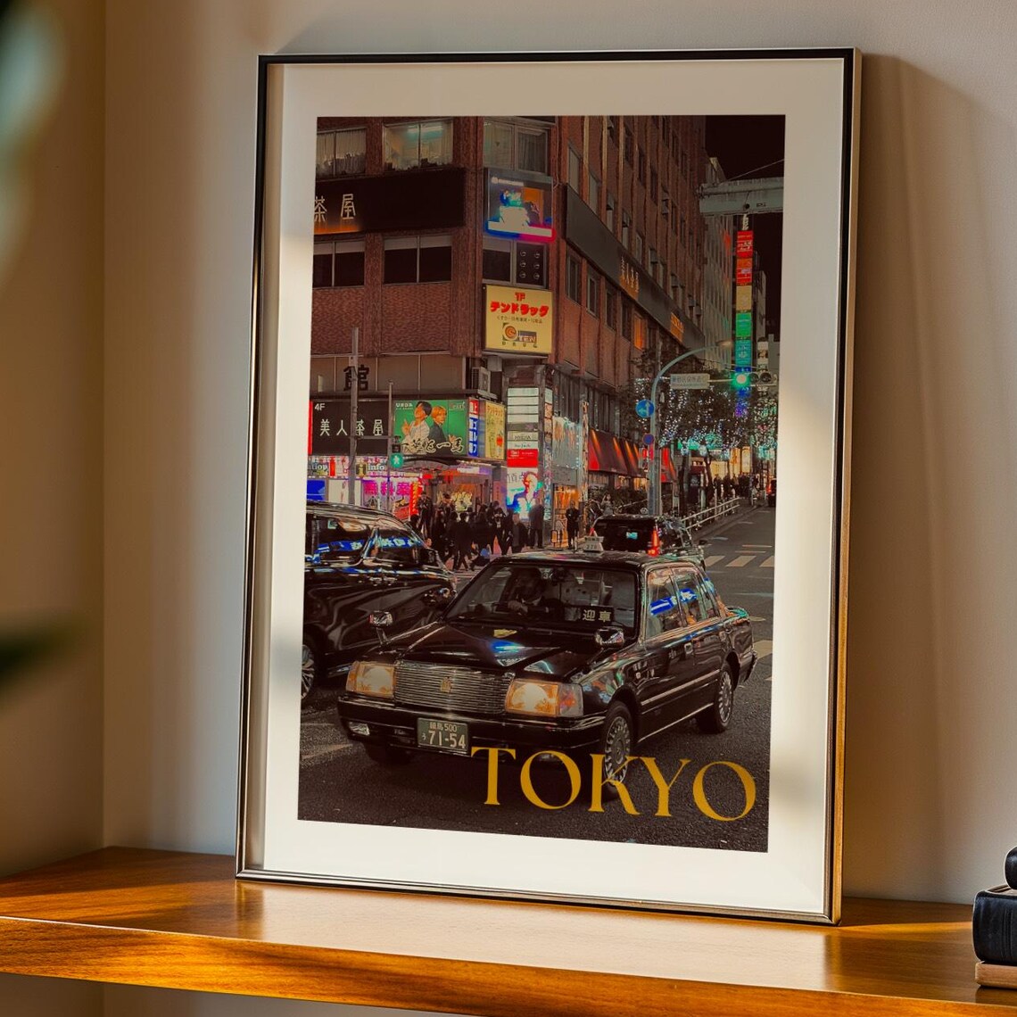 Tokyo Night City Street Neon Signs Japan Taxi After Dark Travel Poster