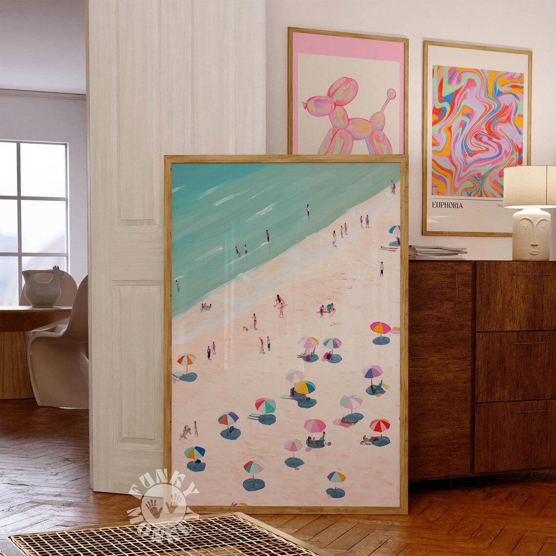 Aerial Beach Umbrellas Turquoise Ocean Summer Travel Print Decor